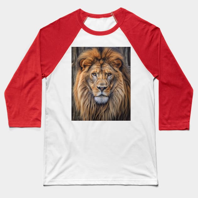 Majestic Mane: Hyperrealistic Oil Painting of a Zoo Lion Baseball T-Shirt by ABART BY ALEXST 